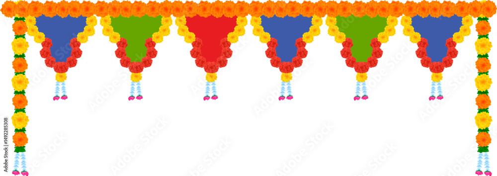 Obraz premium illustration of Flower garland decoration toran for Happy Diwali, Dussehra Indian Holiday festival background template for banner