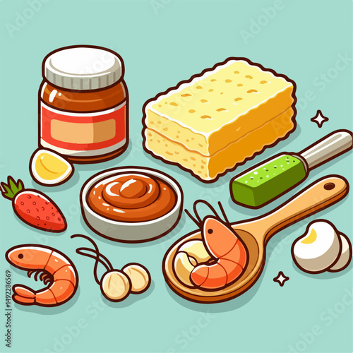 illustration of food variants and shrimp paste