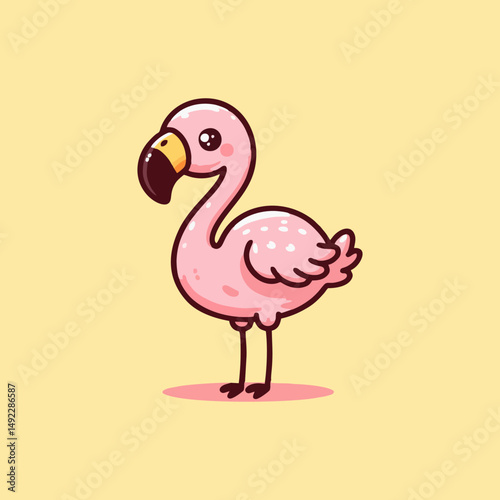 Flamingo vector, cute pink bird cartoon, tropical animal flat illustration for seamless nursery background, kids decor, wildlife summer drawing for beach pattern, art print, and wall design use