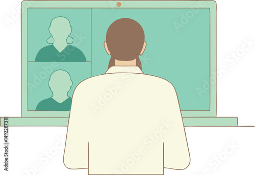 Virtual Collaboration: A digital meeting showcases the power of remote work and connectivity, with a figure positioned in front of a laptop display engaged in a virtual interaction