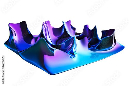 Iridescent Form, Abstract Sculpture, Violet and Blue Hues, cut out transparent