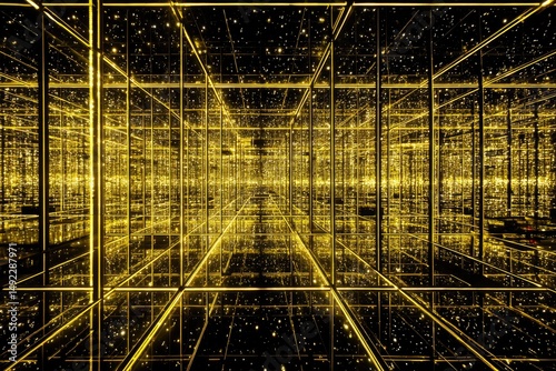 Abstract Gold Lines Creating Cubic Illusion