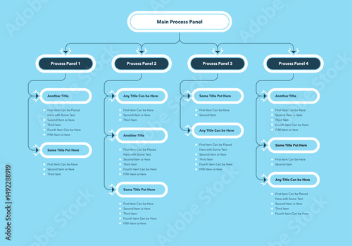 Modern infographic for project or organization structure - blue version. Simple flat template with four colourful options for website or data presentation.