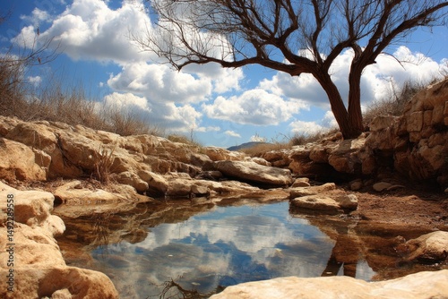 Serene Waters Reflecting Sky Among Desert Rocks