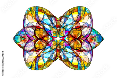 Stained glass kaleidoscope symmetry, colorful pattern, cut out transparent