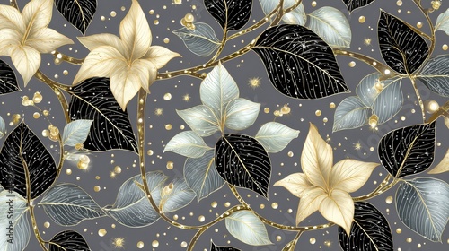 Intricate Floral Pattern with Delicate Blooms on Gray