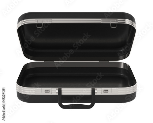 Open leather briefcase on w...