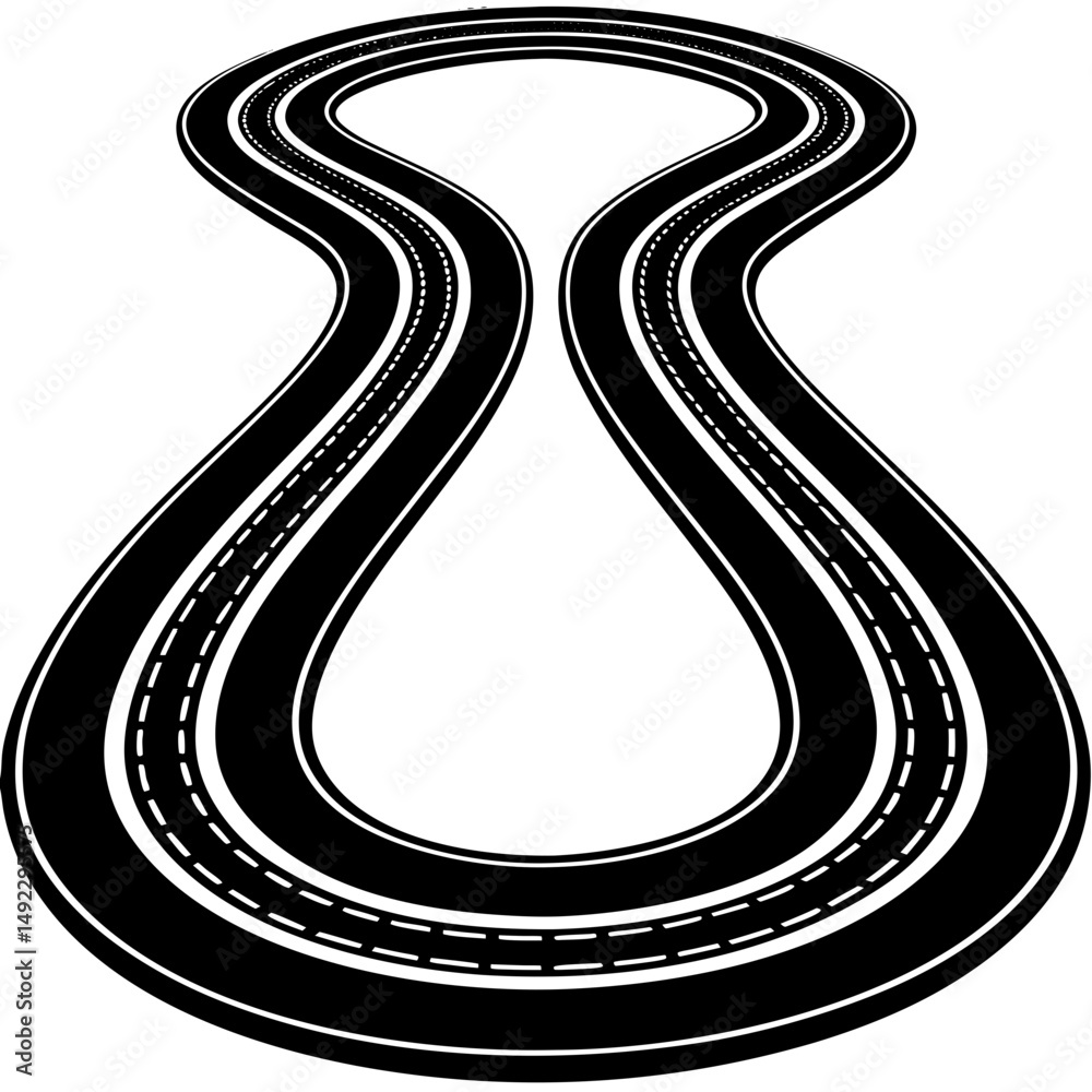Winding road top view silhouette vector illustration Winding road top view silhouette vector illustration
