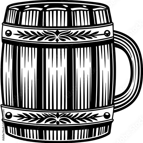 Ornate beer mug in silhouette vector illustration