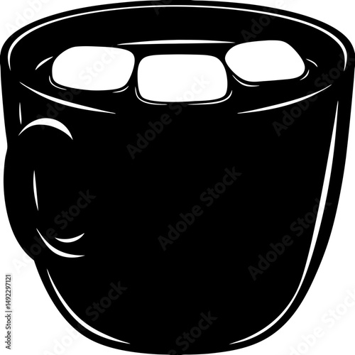 Hot chocolate with marshmallow silhouette vector illustration
