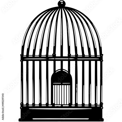 Ornate birdcage black silhouette vector illustration