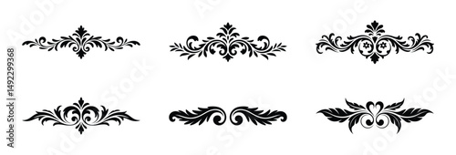 Six elegant black floral design elements for invitations