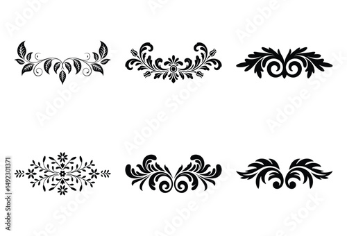Six elegant black floral ornaments design elements