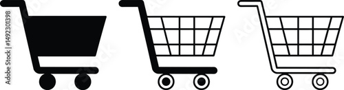 Black Shopping Cart Icon Set, Vector Illustration