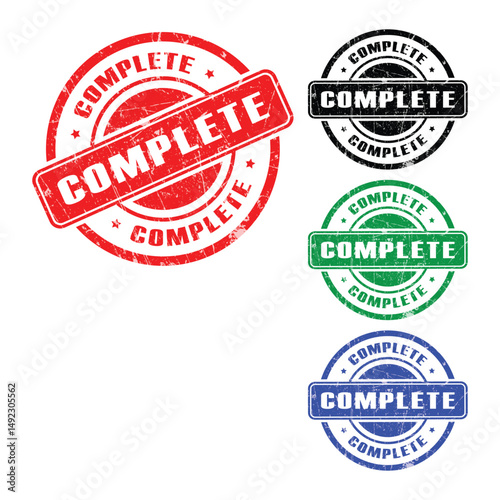 Complete Grunge Stamp Collection in Red, Black, Green, and Blue – Vector Circular Badge Set
