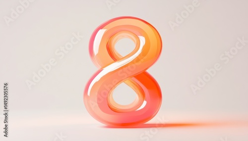 Dynamic orange number 8 abstract art display minimalist studio environment creative perspective
