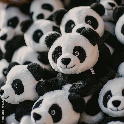 a pile of panda plush toys