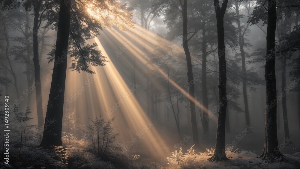 Naklejka premium Nature Misty Monochrome Forest Landscape Scene