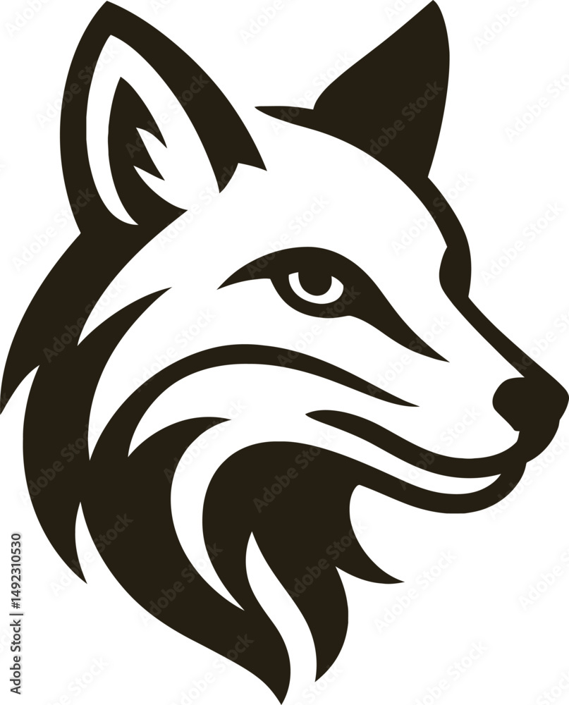 Obraz premium Wolf head tattoo design featuring a wild animal mascot in a tribal vector style