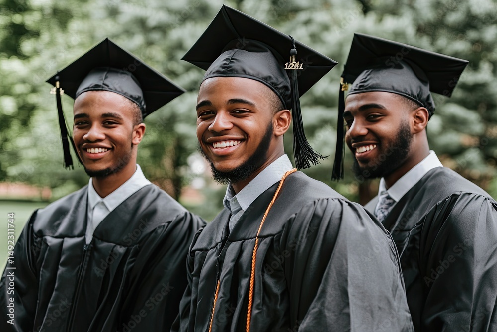 Fototapeta premium Three graduates beaming with pride in their academic achievement.