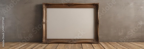 Empty picture frame on rustic wooden floor Perfect for design presentation , minimalist, design, photography