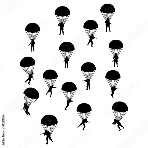 silhouette of a soldier parachuting with a parachute