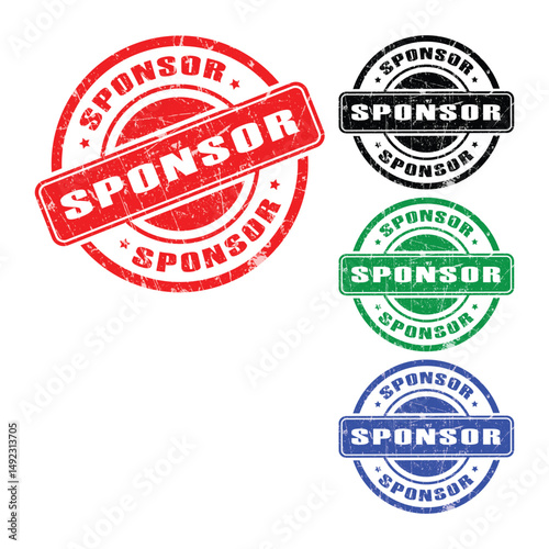 Sponsor stamp badge in red, black, green, and blue colors — isolated on transparent background