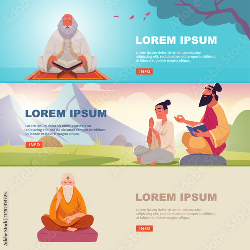 Spiritual masters. religious mentors teachers with students