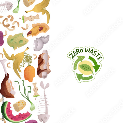 Waste food. garbage from products vector background template