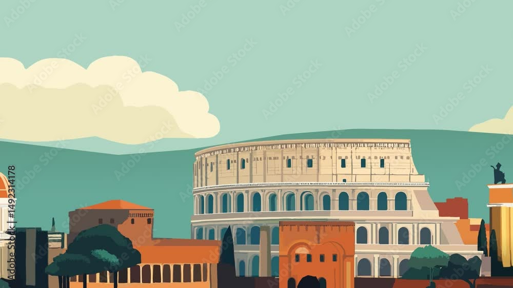 Parallax Animation of Ancient Roman Colosseum with Historic Rome ...