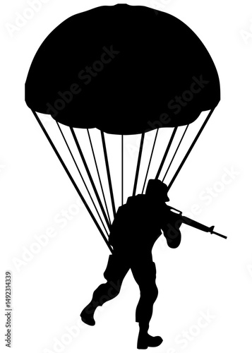 silhouette of a soldier parachuting with a parachute