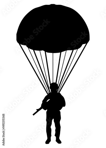 silhouette of a soldier parachuting with a parachute