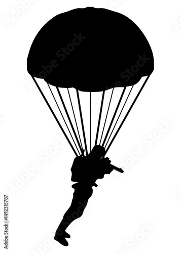 silhouette of a soldier parachuting with a parachute