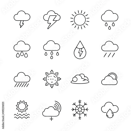 Weather icons sunny cloudy rainy stormy