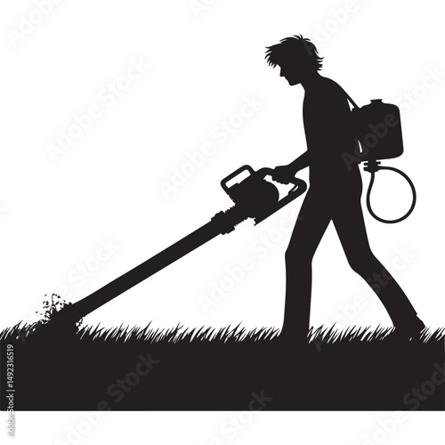 Silhouette Landscaper with Leaf Blower Illustration for Lawn Care Services