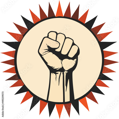 Revolution Fist Emblem with Retro Sunburst – Vintage Protest and Empowerment Symbol Illustration