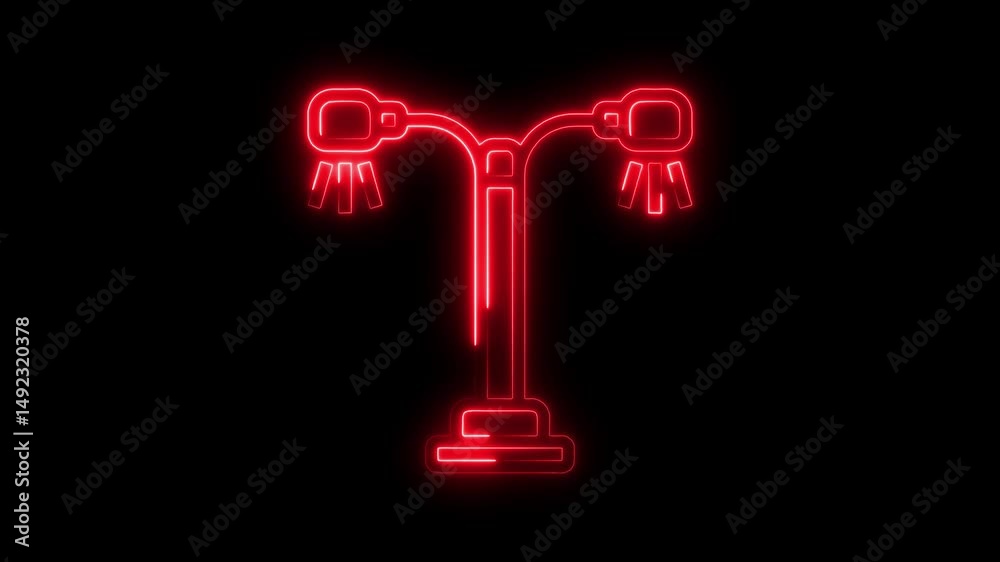 Neon red street lamp graphic animated against a black background