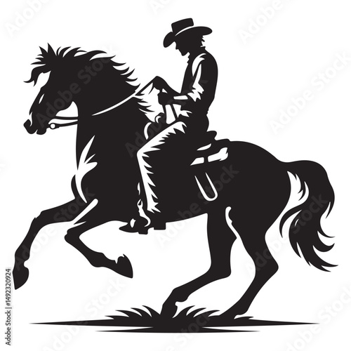 Cowboy on Horse Silhouette Vector Graphic Design Illustration