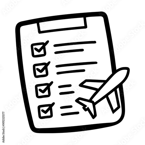 Travel checklist with airplane illustration on a transparent background  