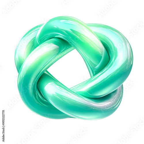 Intertwined glossy turquoise circle shape element, cut out transparent