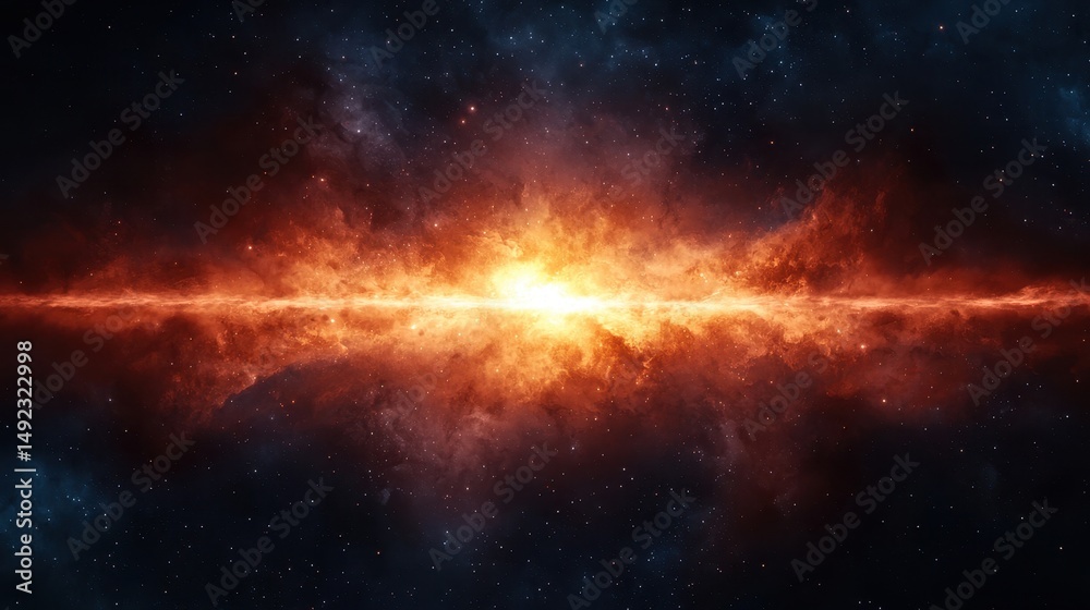 Fototapeta premium Brilliant Cosmic Explosion with Fiery Clouds Against a Starry Background in Deep Space