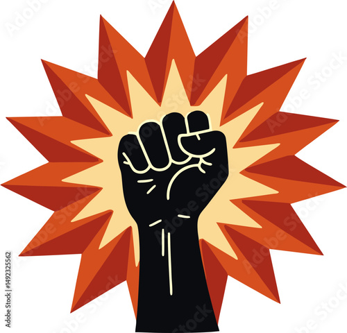 Bold Black Power Fist with Explosion Burst – Protest and Resistance Vector Emblem for Activism and Social Movements