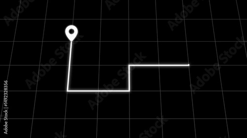Road path with Many Location Points positioned across the route trip. Multiple destination icon animation on black background