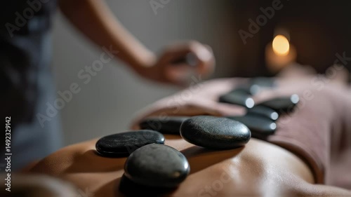 Hot Stone Massage on a Person's Back in Relaxing Spa Environment