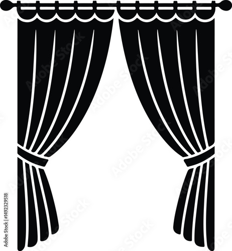 Tied Back Curtains Silhouette Set – Elegant Window Decor Icons Curtain Icon Silhouettes – Home Interior Drapes and Blinds Vector Set