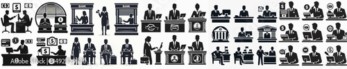Vector set image silhouette of bank teller