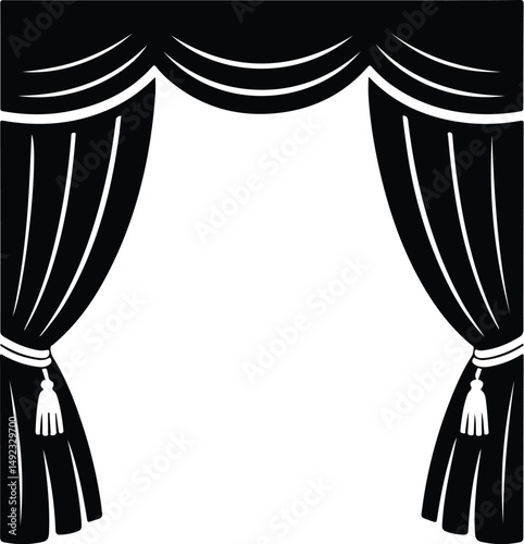 Tied Back Curtains Silhouette Set – Elegant Window Decor Icons Curtain Icon Silhouettes – Home Interior Drapes and Blinds Vector Set