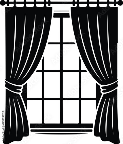 Tied Back Curtains Silhouette Set – Elegant Window Decor Icons Curtain Icon Silhouettes – Home Interior Drapes and Blinds Vector Set
