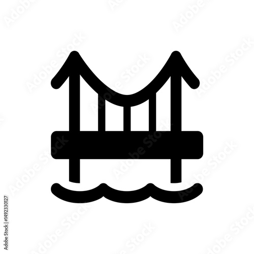 Illustration of a bridge over water with curved supports and a flat road surface in a simple black design