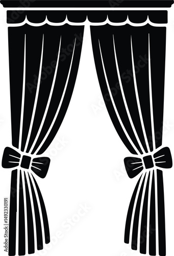Tied Back Curtains Silhouette Set – Elegant Window Decor Icons Curtain Icon Silhouettes – Home Interior Drapes and Blinds Vector Set